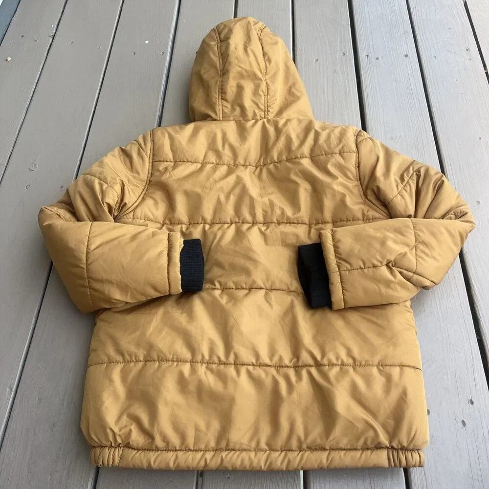 TIMBERLAND Boys Puffer Jacket Tan Hooded Winter Full Zipper Size Large (14-16)